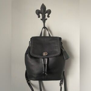 Vintage COACH Park Turnlock Backpack Drawstring Black Leather/ Green/ Adj Straps